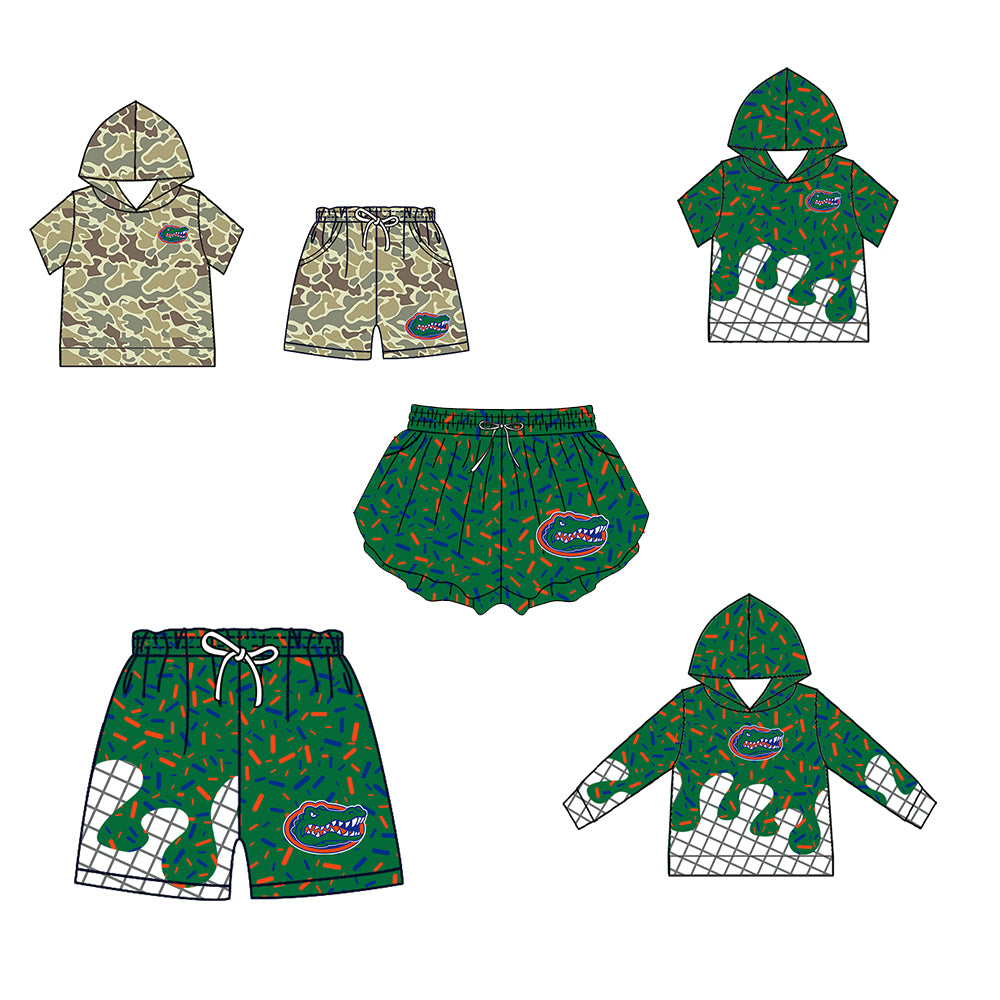 ( Moq 5 Each Style ) Baby Boys Girls Toddler Sibling Green Shorts Shirts Set Team Drip Sprinkles Clothes