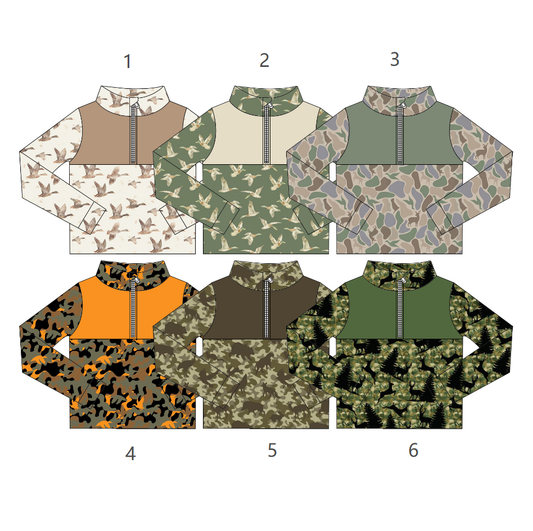 ( Moq 5 Each Style ) Sibling Baby Boys Kids Ducks Deer Camo Zipper Shirts Hunting Clothes