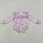 Baby Girls Kids Long Sleeves Floral Purple Ruffle Bubble Romper RTS