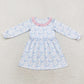 Baby Girl Long Sleeves Blue Bows Flowers Fall Dress