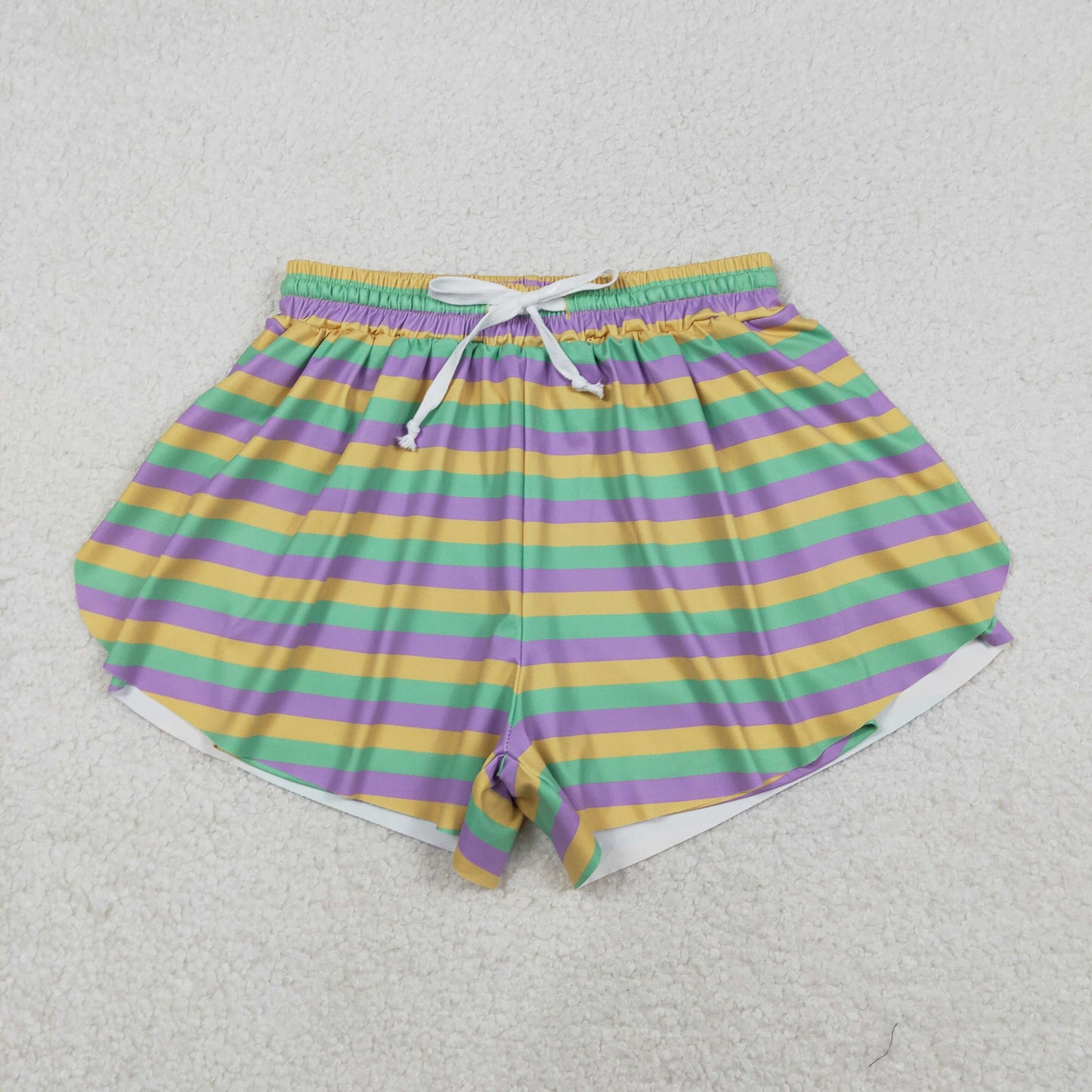 Adult Women Mardi Gras Stripes Yoga Active Ruffle Shorts Bottom RTS
