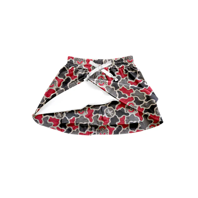 ( Moq 5 ) Baby Girls Kids Southern Red Grey Camo Team Shorts Skirt Bottom