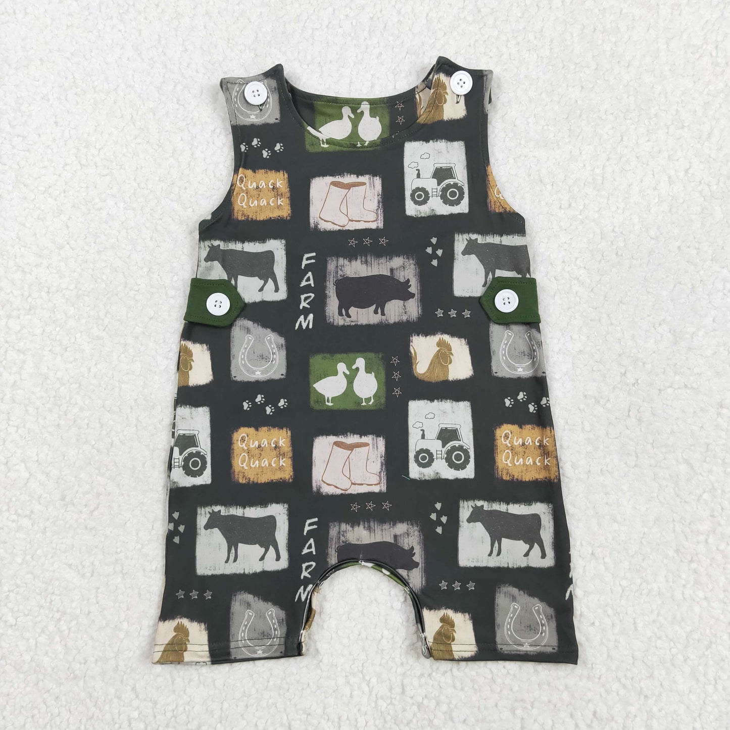 Baby Boy Infant Sleeveless Farm Animals Romper RTS
