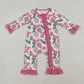 Baby Girl Long Sleeves Candy Cane Pink Bows Tree Christmas Zipper Romper RTS