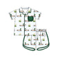 ( Moq 5 ) Preorder Baby Girls Kids Short Sleeves Green Pocket Shirt Ducks Shorts Set Pajamas Clothes