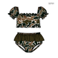 ( Moq 5 ) Preorder Baby Girls Kids Short Sleeves Brown Green Camo Tops Brown Ruffle Shorts Set Swimsuit