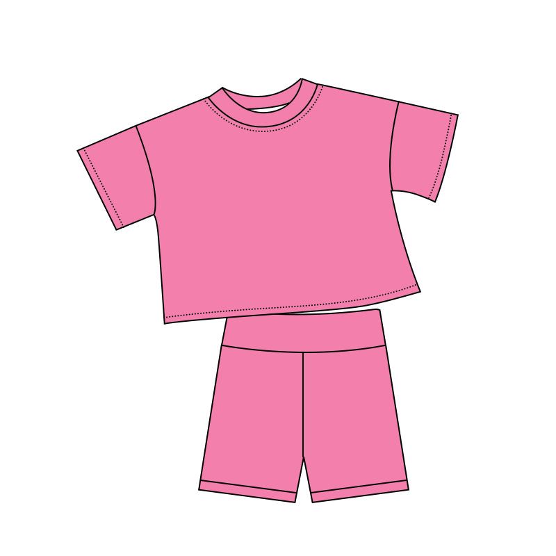 ( Moq 5 ) Preorder Baby Kids Toddler Short Sleeves Pink Shirt Shorts Summer Cotton Set