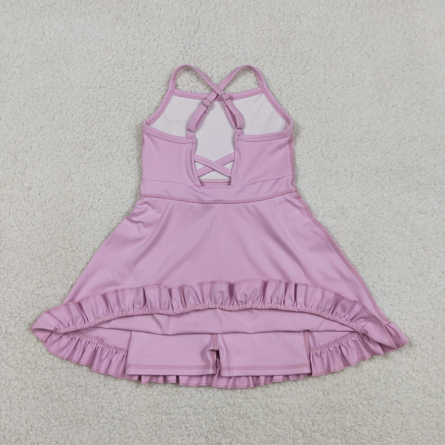 Baby Girls Kids Straps Yoga Active Purple Ruffle Knee Length Dress RTS