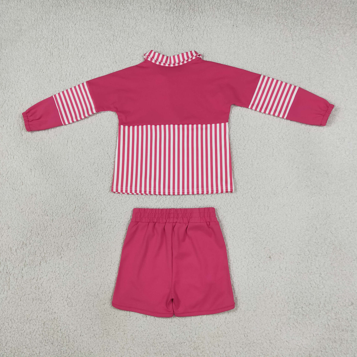 Baby Girls Kids Long Sleeves Pink Stripes Zipper Pullover Shorts Yoga Active Set Clothes RTS
