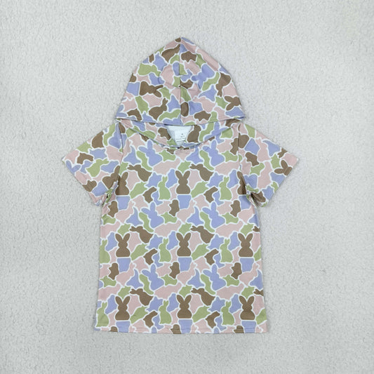 Baby Boys Girls Toddler Short Sleeves Rabbits Easter Hoodie Shirt Tops Camo Clothes RTS