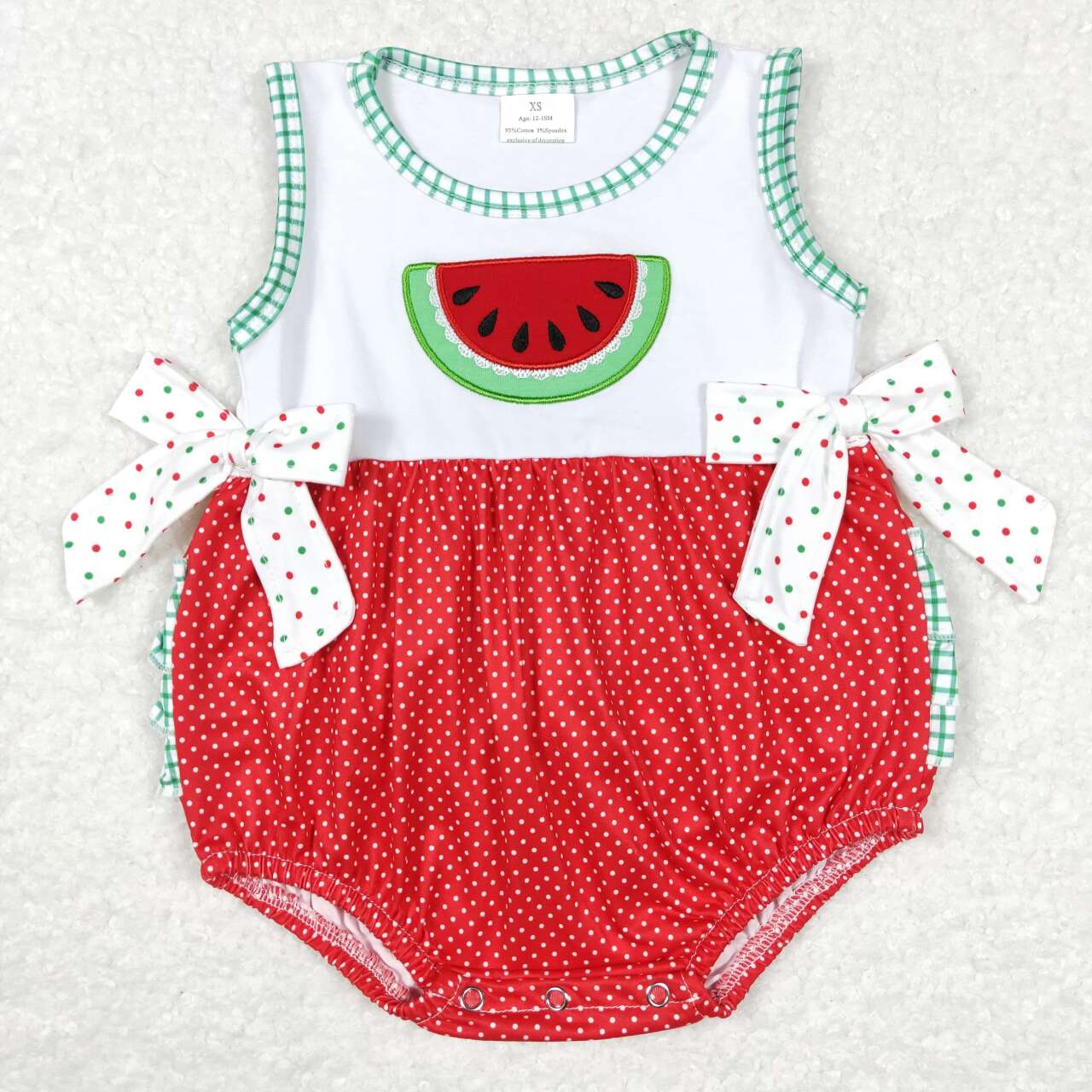 SR0592 Baby Boy Embroidery Watermelon Pocket Summer Romper