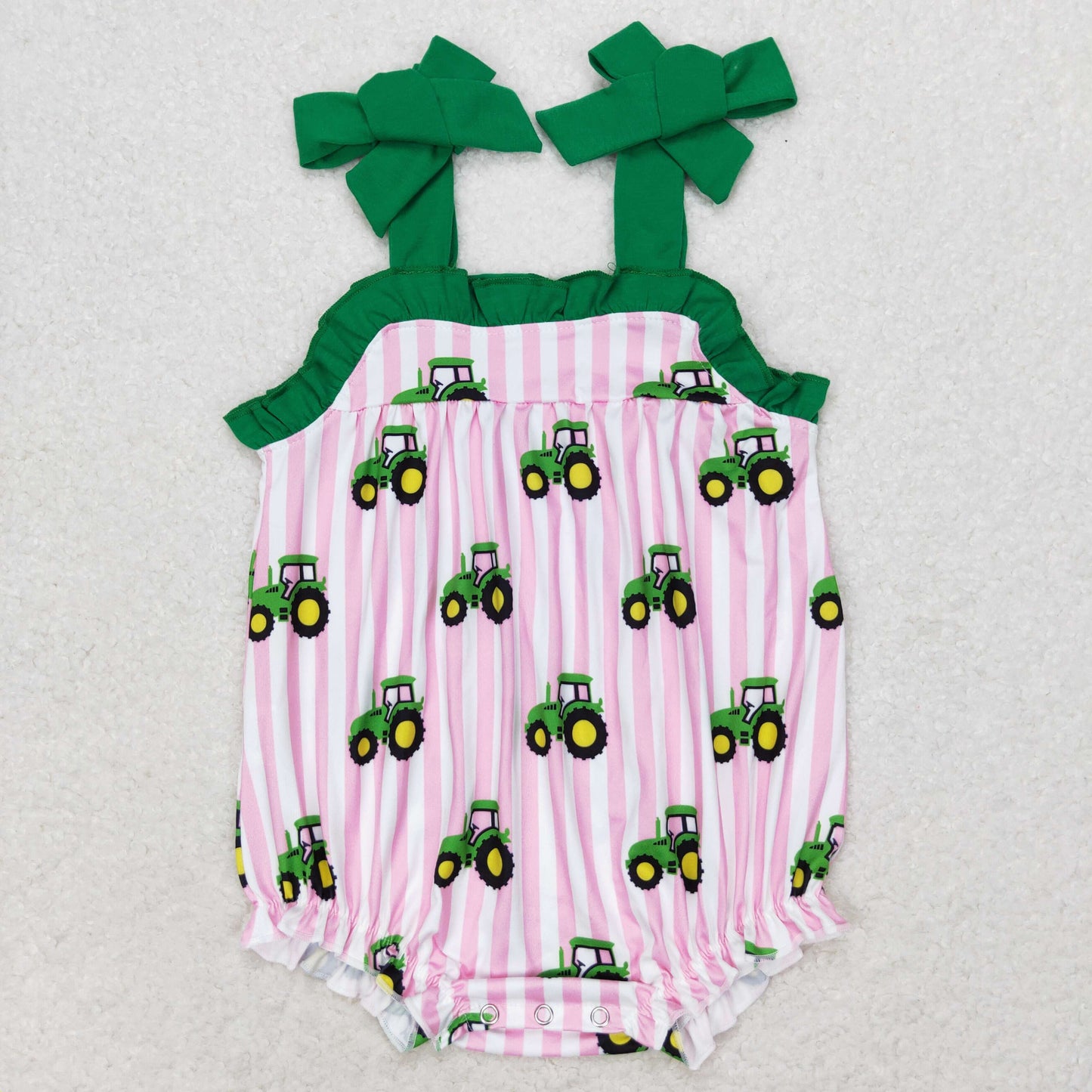 Baby Boy Girl Sibling Green Tractors Romper Set