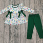 Baby Girl Long Sleeves Flower Bows Tunic Green Cotton Pants Set RTS