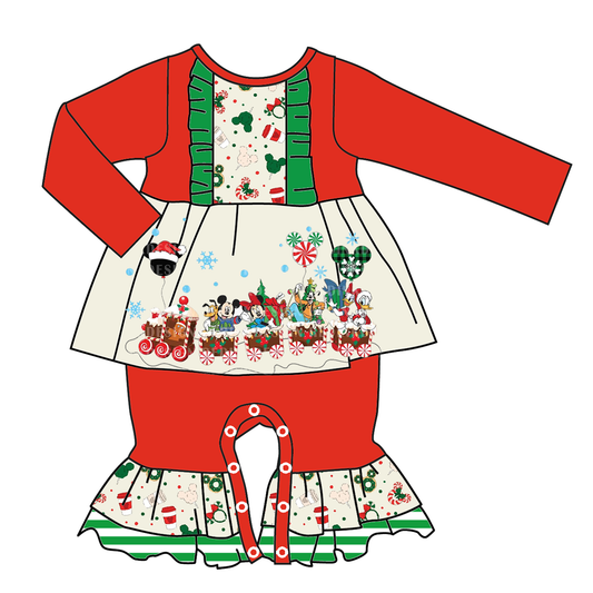 Baby Girl Long Sleeves Christmas Mouse Red Romper