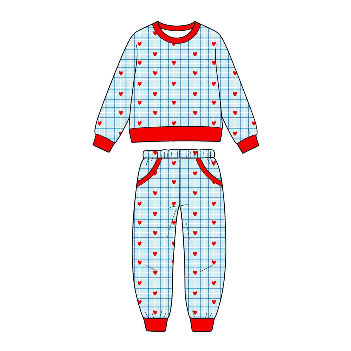( Moq 5 ) Preorder Baby Boys Kids Long Sleeves Hearts Shirt Pockets Pants Set Valentine Clothes