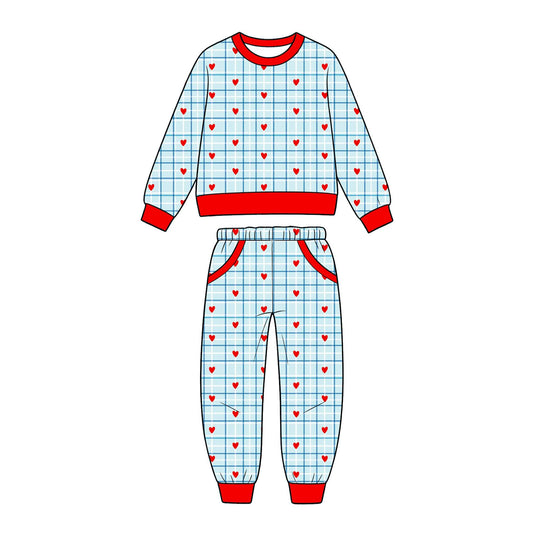 ( Moq 5 ) Preorder Baby Boys Kids Long Sleeves Hearts Shirt Pockets Pants Set Valentine Clothes