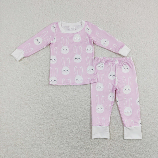 GLP1156 Baby Girl Long Sleeves Rabbits Shirt Pants Set Easter Pink Pajamas