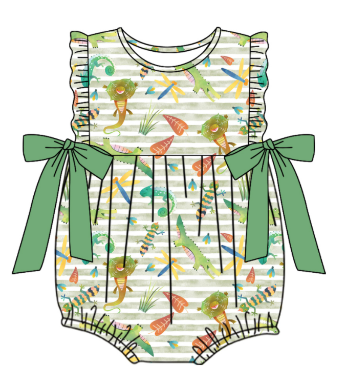 Baby Boy Girl Animals Sibling Matching Green Dress Romper Clothes Set ( Moq 5 Each style )