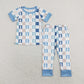 BSPO0318 Easter Baby Boy Short Sleeves Rabbits Plaid Shirt Pants Set Pajamas