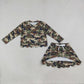 Baby Girls Kids Long Sleeves Shirt Green Camo Scallop Pockets Skirt Shorts Set Clothes RTS