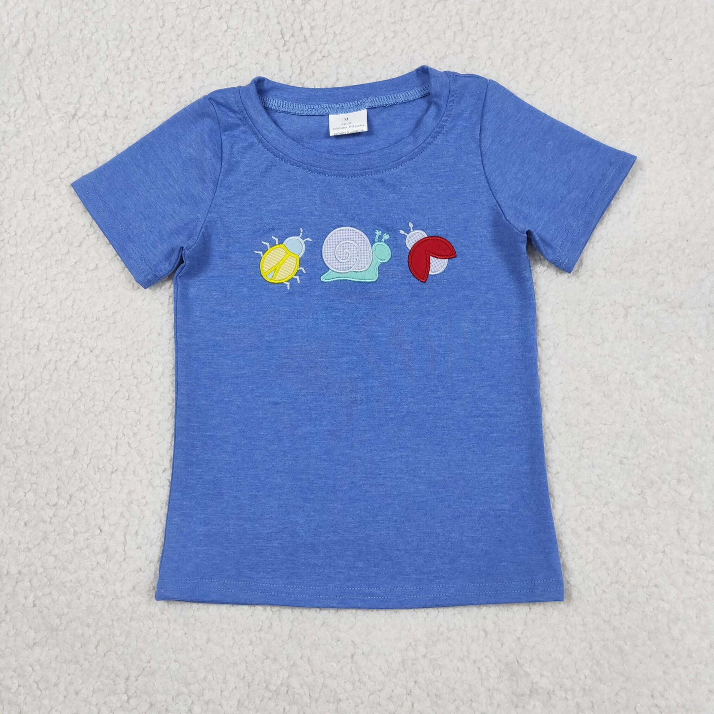 Baby Boys Kids Short Sleeves Embroidery Animals Blue Tee Shirt Tops RTS