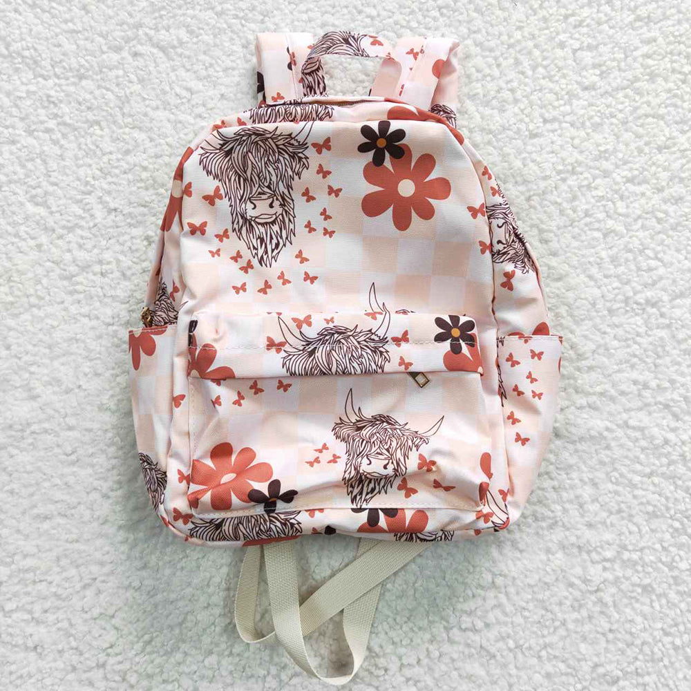 BA0074 Baby Kids Western Cow Floral Pink Bag Backpack