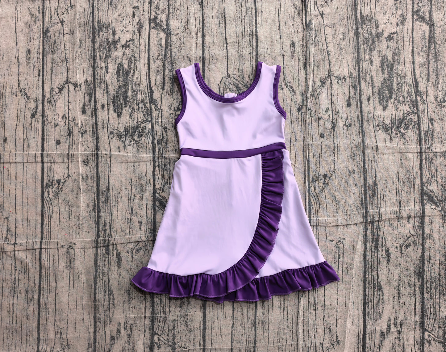 ( No moq ) Preorder Baby Girls Kids Sleeveless Shorts Scallop Dress Yoga Active Purple Clothes