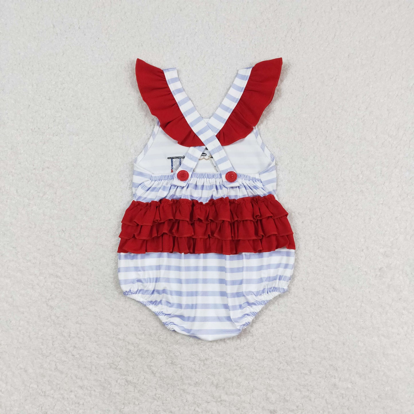 Baby Boy Girl July 4th Embroidery Dog Flag Sibling Romper Dress Set