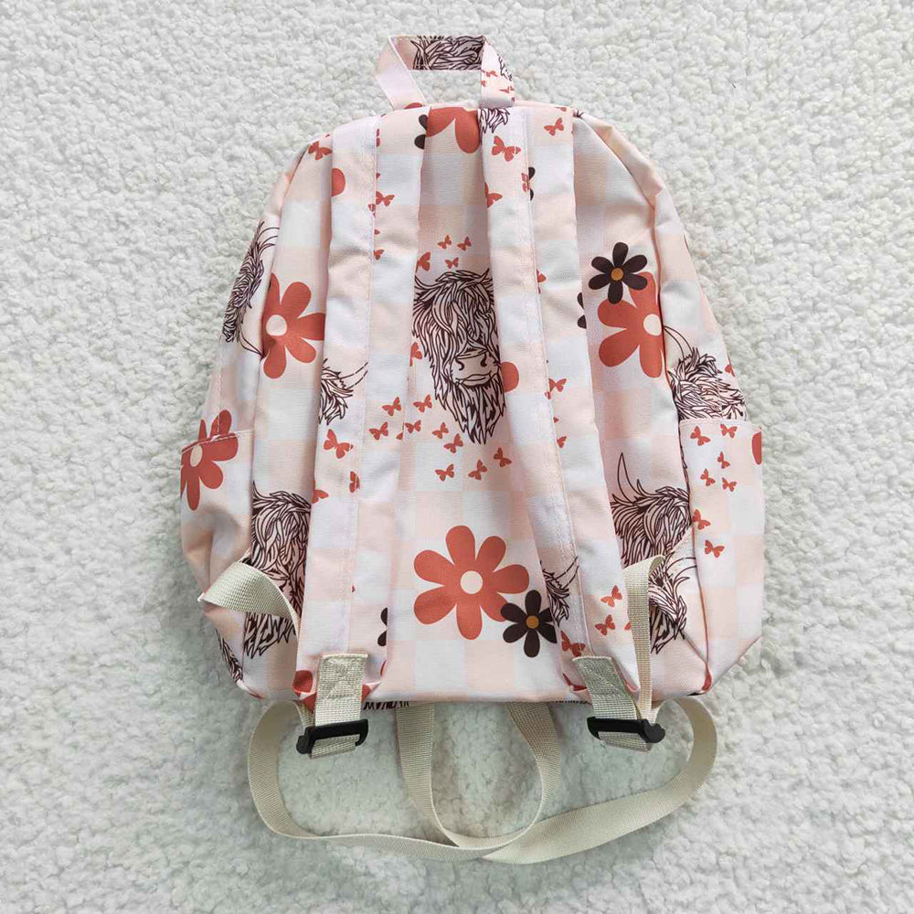 BA0074 Baby Kids Western Cow Floral Pink Bag Backpack