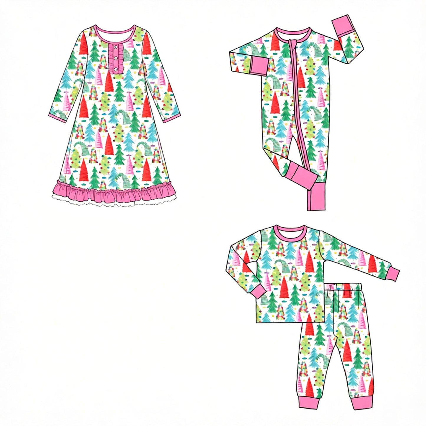 ( Moq 5 Each Style ) Baby Girls Kids Christmas Tree Sibling Romper Nightgown Dress Set Clothes