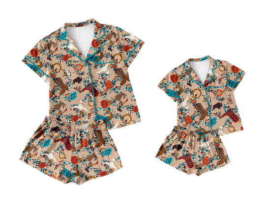 Baby Girl Adult Women Flower Boots Cow Sibling Pajamas Set ( Moq 5 Each Style ) 12.26