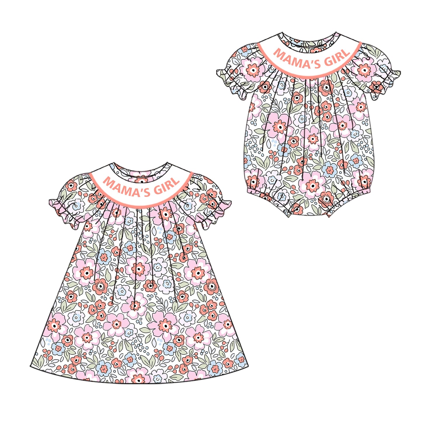 ( Moq 5 Each Style ) Baby Kids Short Sleeves Mama's Girl Floral Sibling Summer Romper Dress 4.19