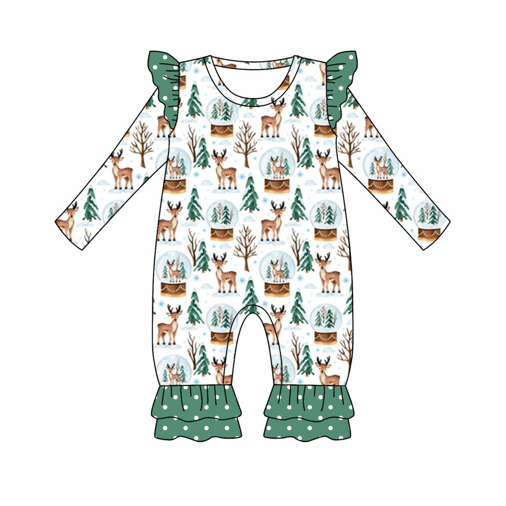 Baby Girl Christmas Deer Tree Tops Green Pants Set