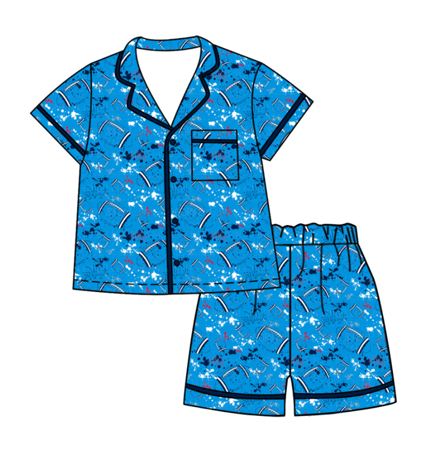 ( Moq 5 Each Style ) Baby Boys Girls Kids Football Sibling Shorts Romper Bows Dresses Set Team Blue Clothes