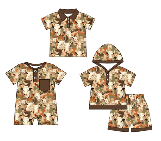 Baby Boy Short Sleeves Sibling Cow Camo Romper Clothes Set ( Moq 5 Each Design )11.27