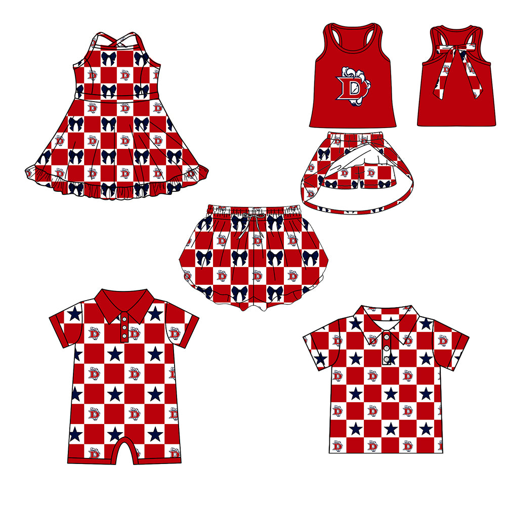 ( Moq 5 Each Style ) Baby Boys Girls Toddler Bows Team Sibling Shorts Dress Shirt Set Red Clothes
