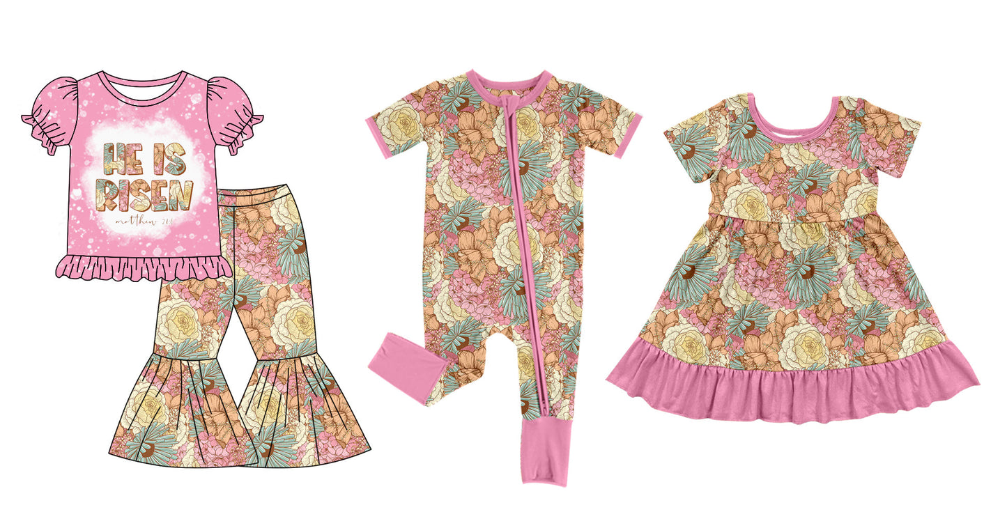 Baby Girl Short Sleeves Flower Sibling Romper Dress Set ( Moq 5 Each Design ) 12.12