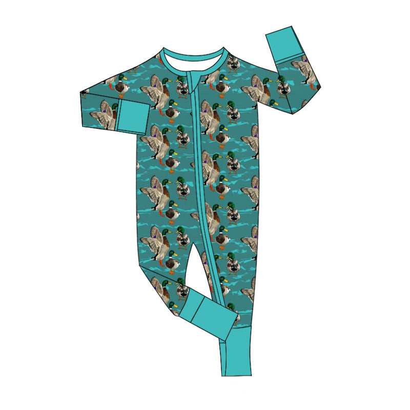 Baby Boy Infant Long Sleeves Ducks Zipper Hunting Romper