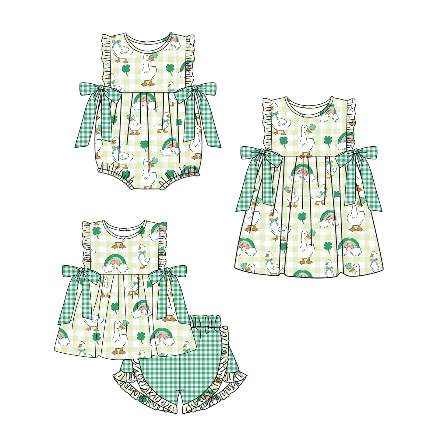 Baby Girl St Patrick Duck Sibling Matching Romper Dress Clothes Set ( Moq 5 Each Design )