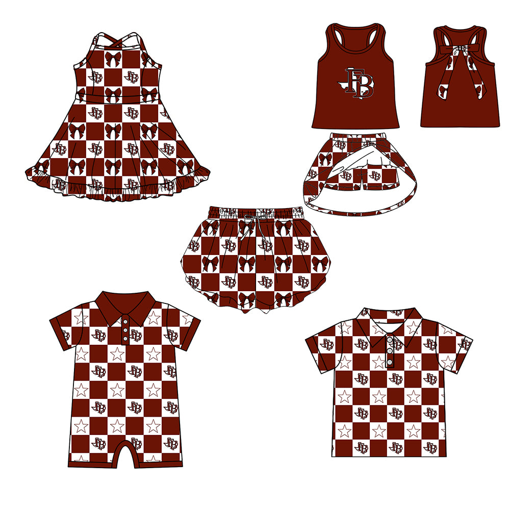 ( Moq 5 Each Style ) Baby Boys Girls Toddler Bows Team Sibling Shorts Dress Shirt Set Summer Red Clothes