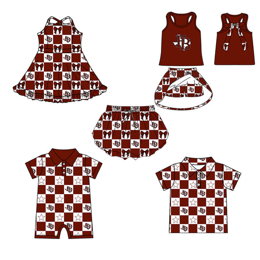 ( Moq 5 Each Style ) Baby Boys Girls Toddler Bows Team Sibling Shorts Dress Shirt Set Summer Red Clothes