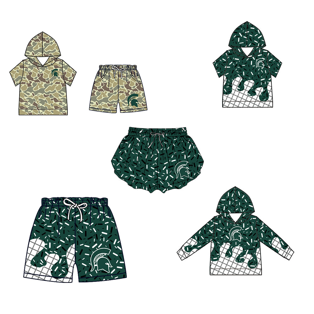 ( Moq 5 Each Style ) Baby Boys Girls Toddler Sibling Green Shorts Shirts Set Team Drip Sprinkles Clothes