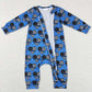 LR0850 Baby Boy Dog Long Sleeves Hearts Blue Zipper Romper