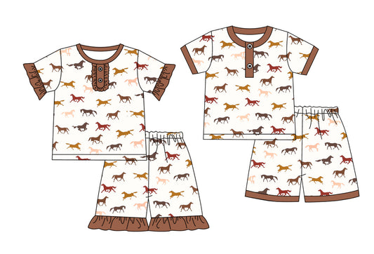 Baby Boy Girl Western Horse Sibling Pajamas Set ( Moq 5 Each Style ) 2.13