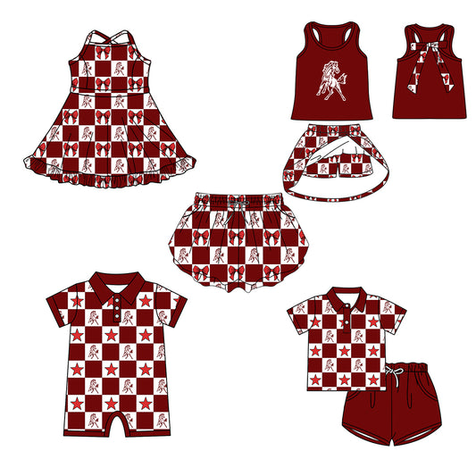 ( Moq 5 Each Style ) Baby Boys Girls Toddler Horse Bows Team Sibling Shorts Dress Sets Clothing