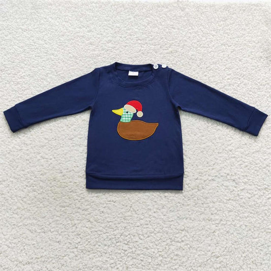 BT0297 Baby Boy Long Sleeves Christmas Duck Embroidery Shirt