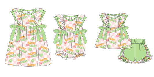 Baby Girl St. Patrick's Day Checkered Sibling Matching Romper Dress Clothes Set Moq 5 Each Design