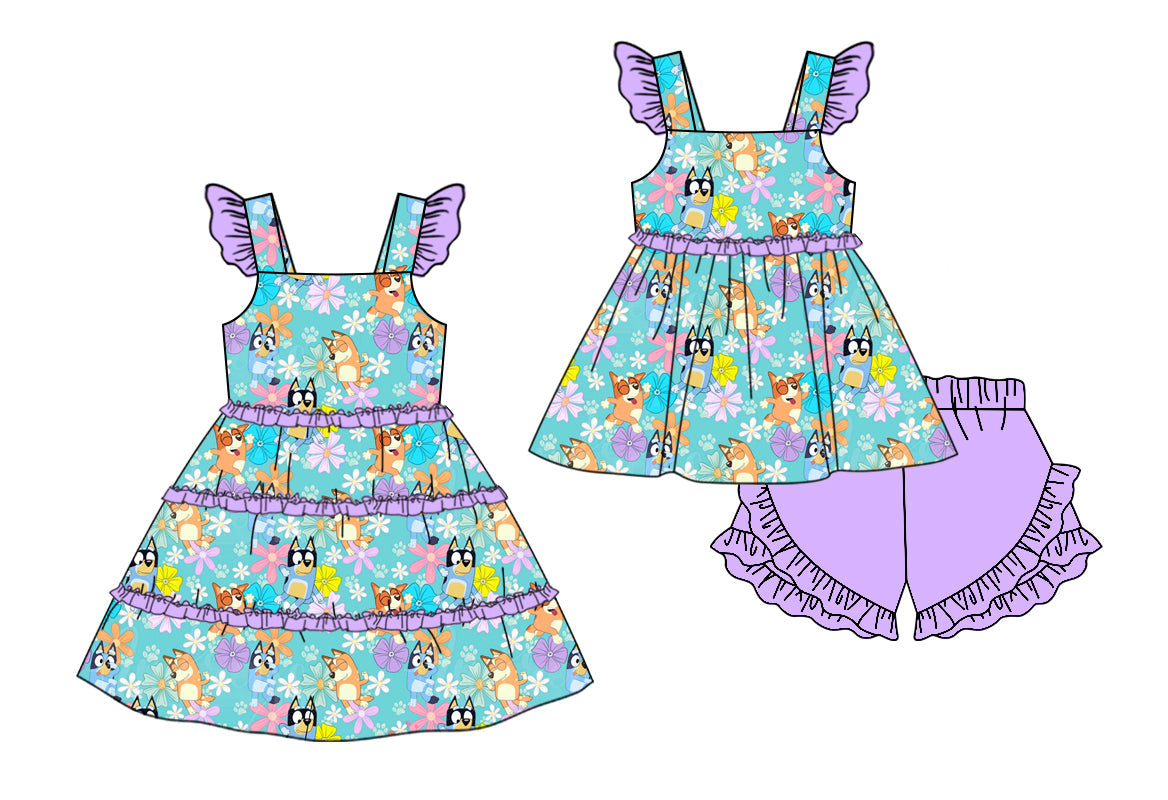Baby Girl Straps Dogs Flower Sibling Dress Set ( Moq 5 Each Design ) 12.14