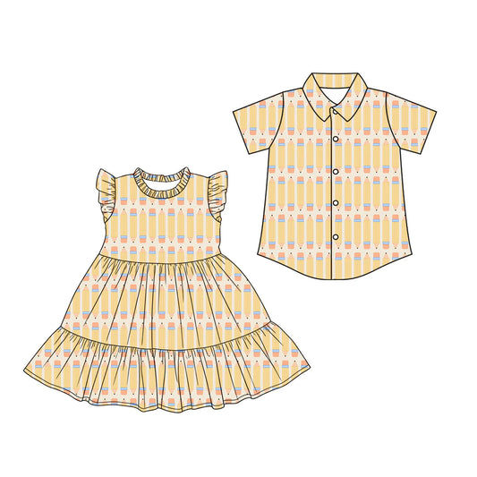 ( Moq 5 Each Style ) Sibling Boys Girls Kids Pencil Back to School Shirt Dress