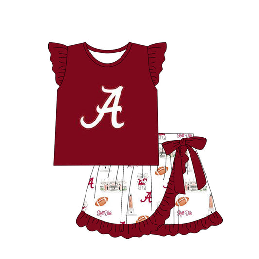 Baby Girl Short Sleeves Elephant Team Shirt Ruffle Skirt Set ( Moq 5 )